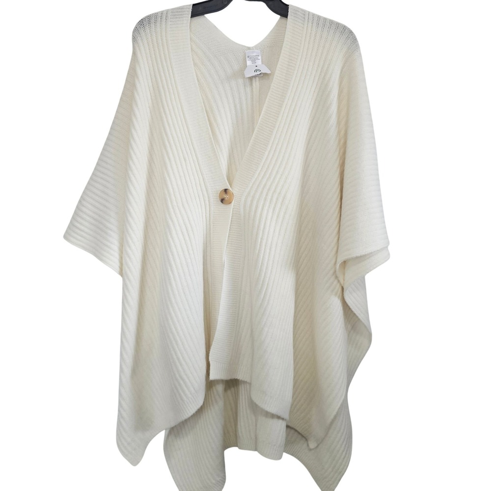 Universal Thread Cream Ribbed Knit Button Poncho Wrap One Size Ivory